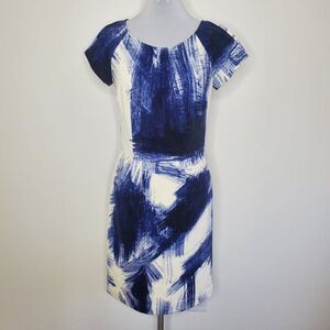 Chico's Blue Abstract Ponte Dress Career Fit | 0.5